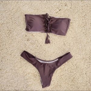 Sexy Strapless Tie Front Mauve Bikini